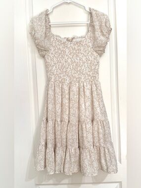 Womens Altar'd State Sundress size S Short sleeve Lined Tan White flowers new